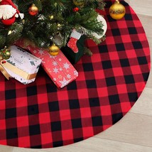 48Inch Christmas Tree Skirts Buffalo Plaid Black Red Tree Skirt Big Chri... - $23.99