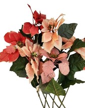 Pink Silk Poinsettia Bouquet 7 stems mixed colors Christmas Holiday Even... - $14.01