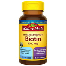New Nature Made Biotin, Maximum Strength, 5000 mcg, Softgels, (50ct) - £10.28 GBP