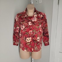 BonWorth Button Up Collared Blouse Shirt ~ Sz SP ~ Red &amp; Pink ~ Long Sleeve - $17.09