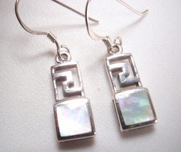 Square Mother of Pearl 925 Sterling Silver Dangle Earrings - £16.29 GBP