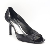 BCBGirls Women d&#39;Orsay Pump Heels Elani Size US 8.5B Black Logo Print - £4.67 GBP