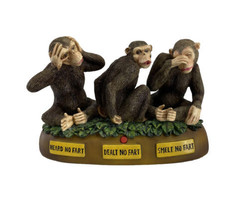Vintage Three Monkeys Heard Dealt Smelt No Fart With Sound &quot;Works&quot; - £15.02 GBP