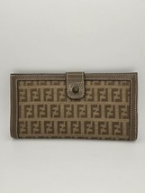 Fendi Zucca Monogram Canvas Leather Wallet Brown Vintage Snap Closure - £155.50 GBP