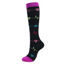 EKG Heart Patterned Knee High - Black (Compression Socks) - S/M - £5.25 GBP