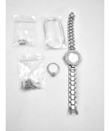 Women Jewelry Set Silver Color: Necklace Earrings Watch Bracelet Ring (s... - £15.75 GBP