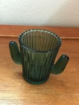 Gently Used Dark Green Ribbed Cactus Glass Shot Glass w Handles – 2.25 i... - $9.49