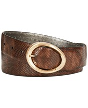 DKNY Womens Brown Snake-Embossed Waist Belt Gold Oval Buckle Medium 40&quot; - £17.30 GBP