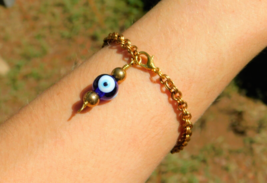 Evil Eye Adjustable Bracelet Nazar Amulet Protection Handblown Blue Glass Charm - £19.48 GBP