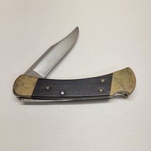 Vintage Buck 110 1981-86 Folding Pocket Knife 4 Dot Wood Brass Bolsters Lockback - $63.69