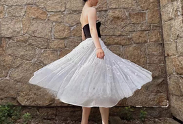 White Tulle Skirt Outfit Wedding White Tulle Midi Skirts Plus Size Tiered Skirts image 4