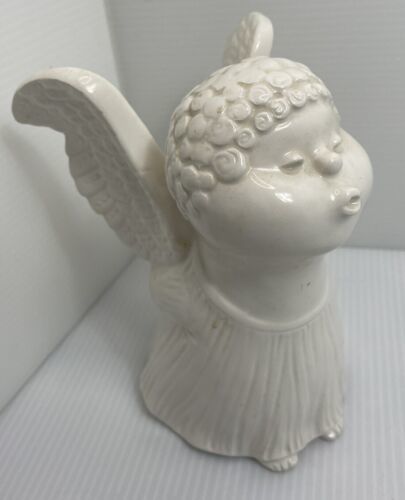 Vintage Fitz and Floyd Angel Candle Holder 1976 White Curly Haired Cherub  6 In - £9.58 GBP