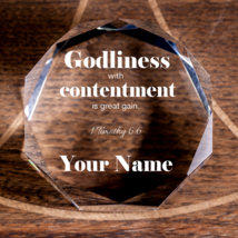 1 Timothy 6:6 Godliness Octagonal Crystal Puck Personalized Religious Pr... - $64.59