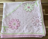 Vintage 90s Little Me Pink Green Floral Baby Blanket Appliqué Flowers 28... - $22.79