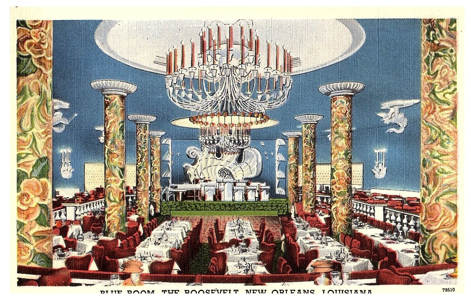 Primary image for Blue Room Roosevelt Hotel New Orleans Interior Vintage Hotel Postcard