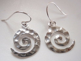 Hammered Spiral Dangle Earrings 925 Sterling Silver Corona Sun Jewelry - £8.62 GBP
