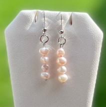 Women's Pink Fresh Water Pearl Beaded Drop Dangle Earrings Silver Hooks Wedding - $13.55