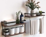2+1 Tier Wall Mounted Floating Shelves Set Of 2, Rustic Wood Shelf With ... - £28.43 GBP