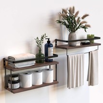 2+1 Tier Wall Mounted Floating Shelves Set Of 2, Rustic Wood Shelf With Metal Fr - £28.73 GBP