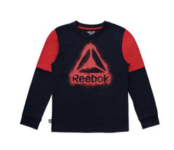 Reebok Graphic Tee Youth Boys Navy Long Sleeve T Shirt Crew Neck Sz S 6/7 - £9.45 GBP