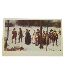 Postcard Pilgrims Going To Church Winter Time Snow On Ground Chrome Unpo... - £5.46 GBP
