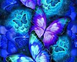 24&quot; X 44&quot; Panel Midnight Sparkling Butterflies Cotton Fabric Panel D483.71 - $10.63