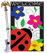 Spring Ladybug - Applique Decorative Aluminum Pole &amp; Bracket House Flag Set HS10 - £68.10 GBP