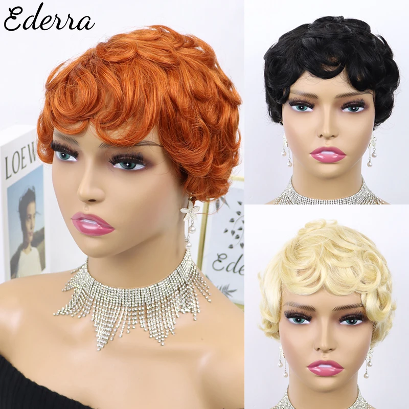 Loose Curly Pixie Cut Wigs For Women Human Hair Wigs Color Dark Brown Cheap - £22.42 GBP