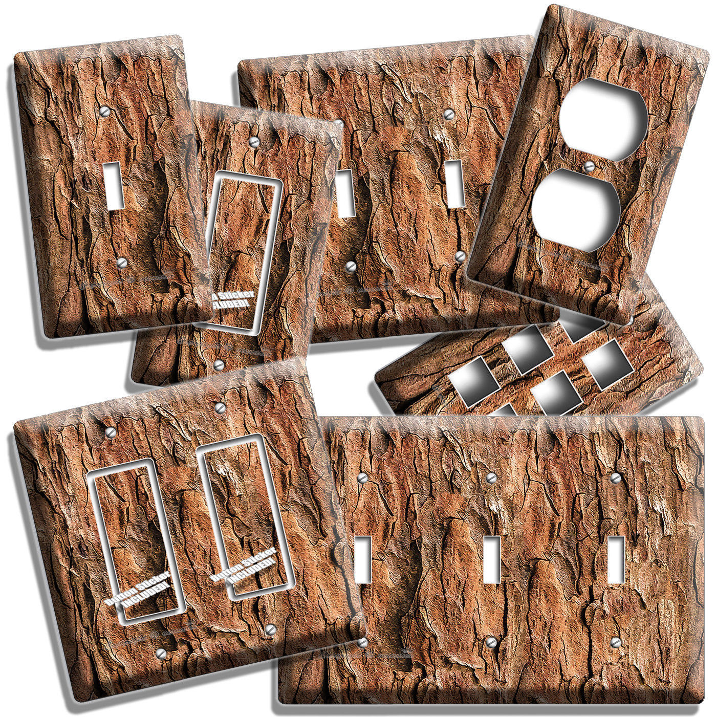 RUSTIC CEDAR TREE BARK CRACKED WOOD LIGHT SWITCH OUTLET WALL PLATE ROOM HD DECOR