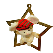 Vintage 1980 Hallmark Mouse in Gold Metal Star Mini Christmas Tree Ornaments 2&quot; - $11.66