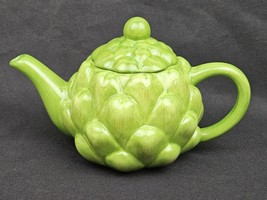 Green Artichoke Teapot From Teleflora 20 oz Glossy 8.5&quot; Wide x 5&quot; Tall Excellent - £15.41 GBP