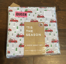 New Tis the Season 3 Piece Queen Christmas Tree Holiday Red Truck  Bed Sheet Set - £37.54 GBP