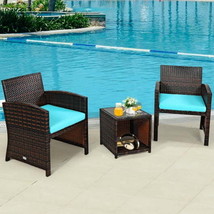 Furniture Set 3 Pieces PE Rattan Wicker  with Cushion Sofa Coffee Table for Gard - £151.56 GBP