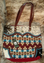 Myra Bag #8914 Rug, Canvas, Leather, Hairon 18&quot;x4&quot;x15&quot; Tote Satchel~Pockets~ - £46.07 GBP