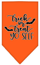 Trick or Treat Yo&#39; Self Screen Print Bandana Orange Size Large - $11.59