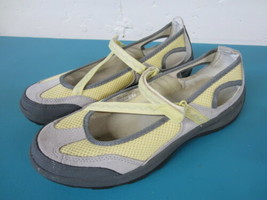 Lands End Lemon Yellow Gray Mesh Suede Trekker Sneaker Mary Janes 8B 400754 - £29.22 GBP