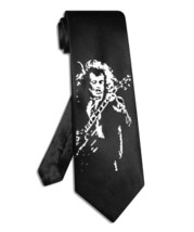 ACDC Angus Young necktie black satin silk hand-painted tie - $28.00