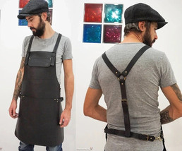 Leather Black Apron 100%Cow Butcher  Decent Real Back Strap Woodwork Coo... - $120.80