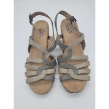 Life Stride Velocity Wedge Sandals 8M Womens Grey Brown Open Toe Memory Foam - £16.57 GBP