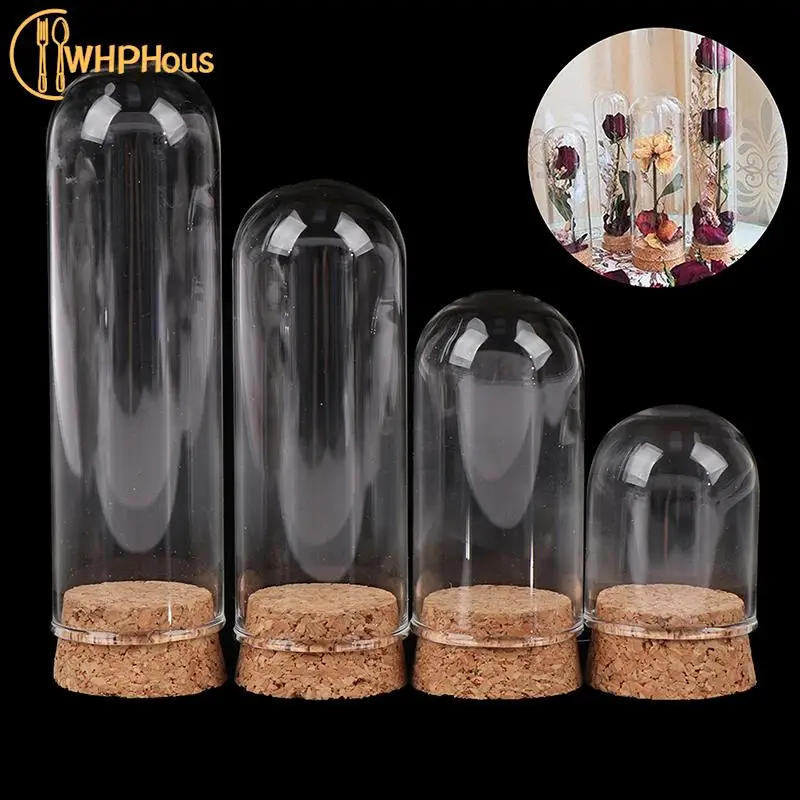 1pcs 4/6/8/10CM Doll Glass Dome Display Wood Cork Bell Jar With Wooden Base - £8.47 GBP+