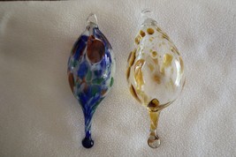 2x Art Glass Ornament (one Crystal Forge)Tear Drop Orb Christmas Hand Blown Vtg - £19.66 GBP