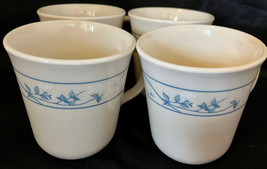Corelle First of Spring (4) Cream Coffee Cups Blue White Flowers Excellent Condi - £22.37 GBP