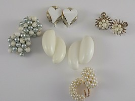 Lot of 5 VINTAGE EARRINGS Faux Pearl CLusters Silver Tone Hearts Starburst - £4.74 GBP