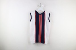 Vintage 70s Streetwear Womens Large Striped Color Block Knit Sleeveless T-Shirt - £31.15 GBP