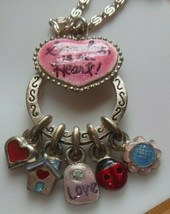 Signed AJMC Enamel Dangle Charm Pendant Necklace &quot;Grandma Is All Heart&quot; - £14.28 GBP