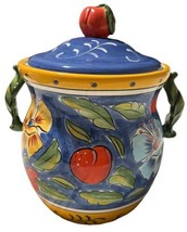 Clay Art Amalfi Hand Painted Large Cookie Ginger Jar Apples Pintado A Mano - £23.88 GBP