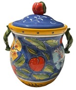 Clay Art Amalfi Hand Painted Large Cookie Ginger Jar Apples Pintado A Mano - £23.56 GBP