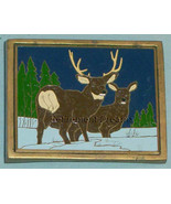 BRASS Belt Buckle 1983 White Tail Deer Forest Tree Vintage - £7.62 GBP