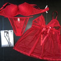 Victoria&#39;s Secret 38D,38DD Reggiseno Set + XXL Mutandine + Abito Babydoll Red - £124.62 GBP