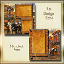 Old Western Town with Horses in Browns, Golds &amp; Oranges &amp; Orange Gold In... - $19.95